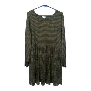 J. Jill Pure Jill Olive Green Striped Drop Waist Shift Dress, XL